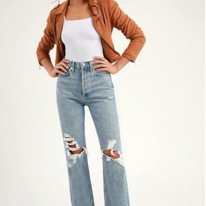 '90s Mid Rise Light Wash Distressed Jeans